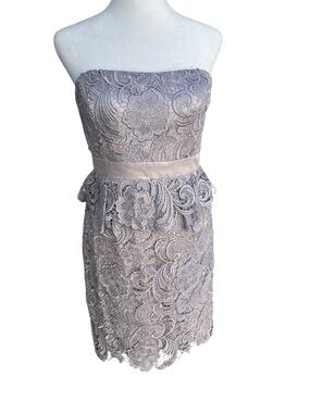 New Adrianna Papell Strapless Lace Dress in Gray. Measurements in pictures.